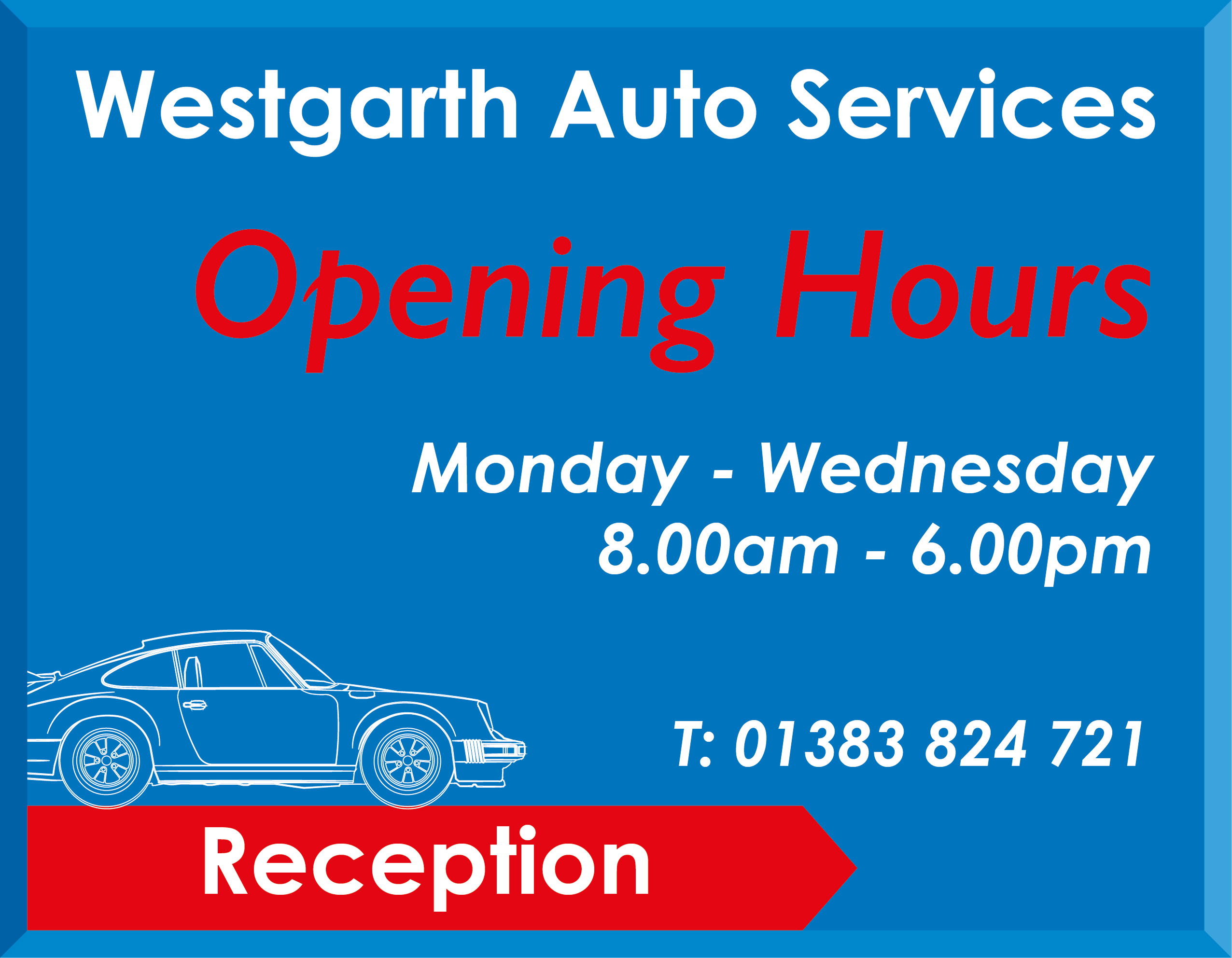 Signage Image. Signage produced and designed by SCM Design Studio for Fife based garage - Westgarth Auto Services. 2024